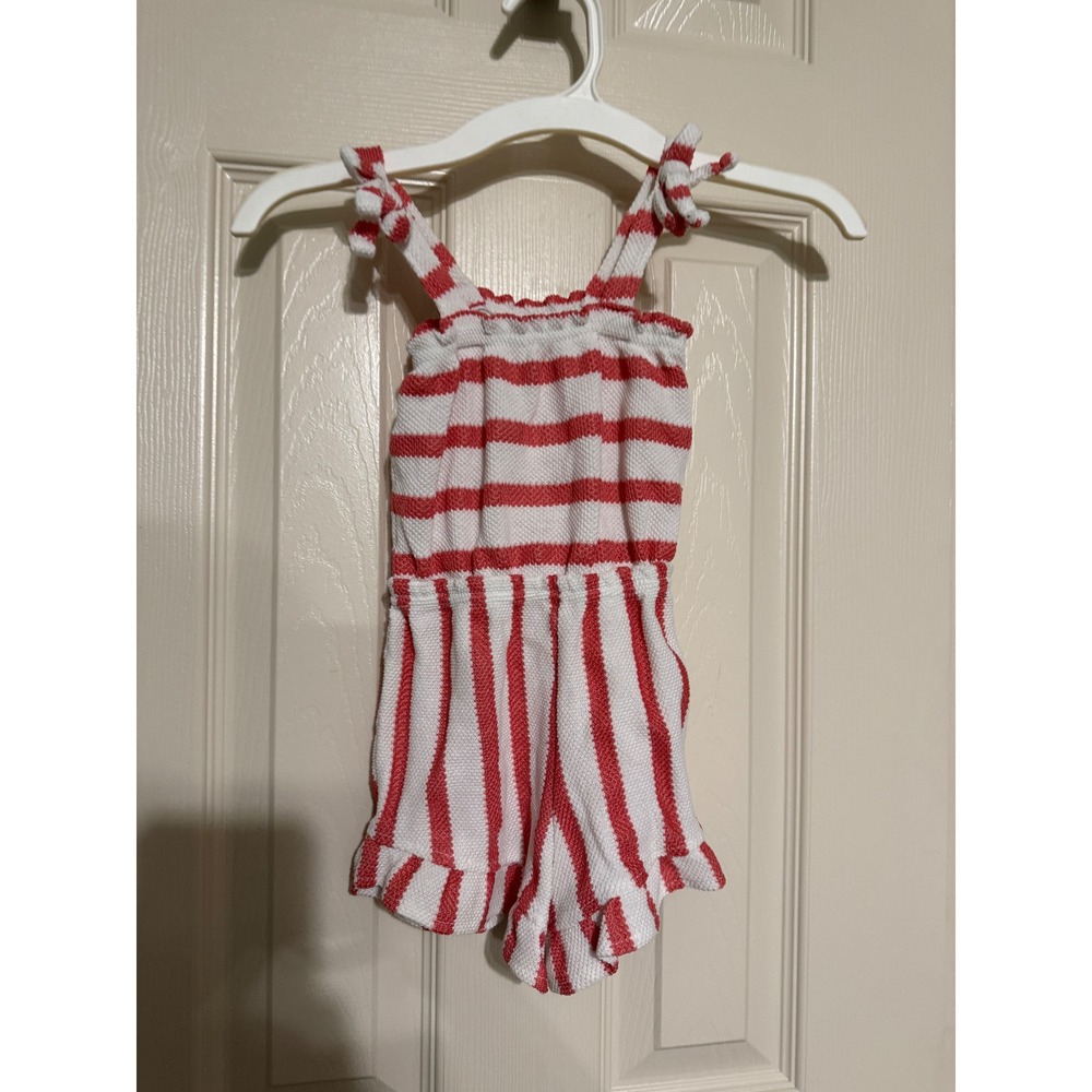 Vince Camuto Girls 3T‎ Red White Striped Knit Romper Tie Strap Ruffle Sunsuit